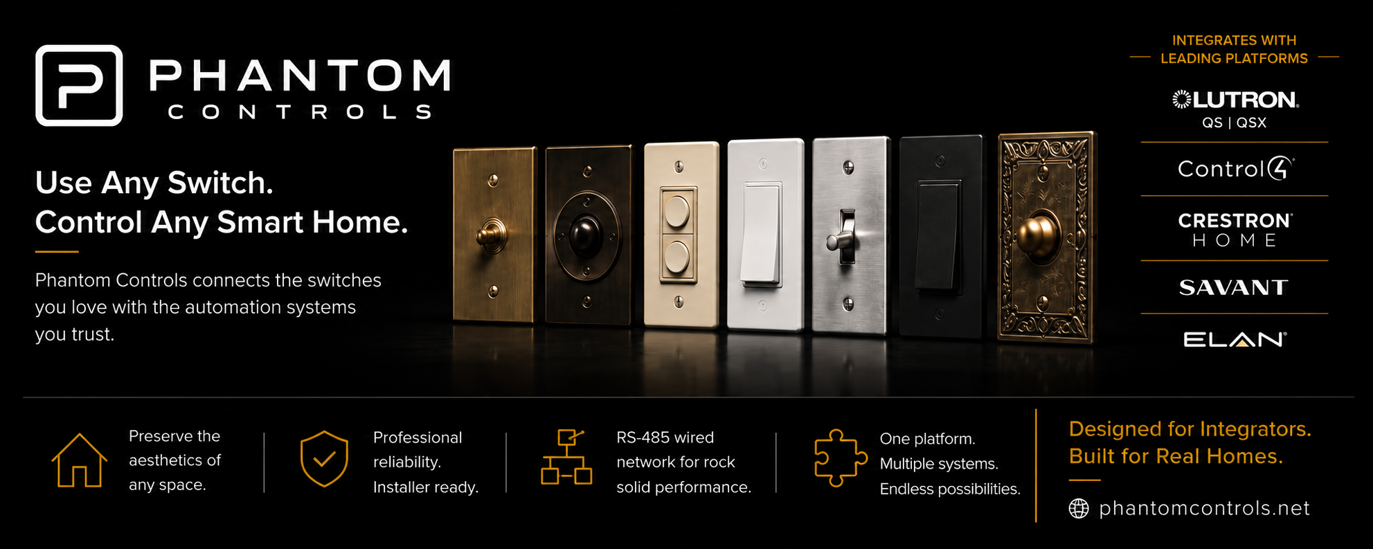 Phantom Controls — Use Any Switch. Control Any Smart Home. Traditional wall switch styles and smart-home platform compatibility